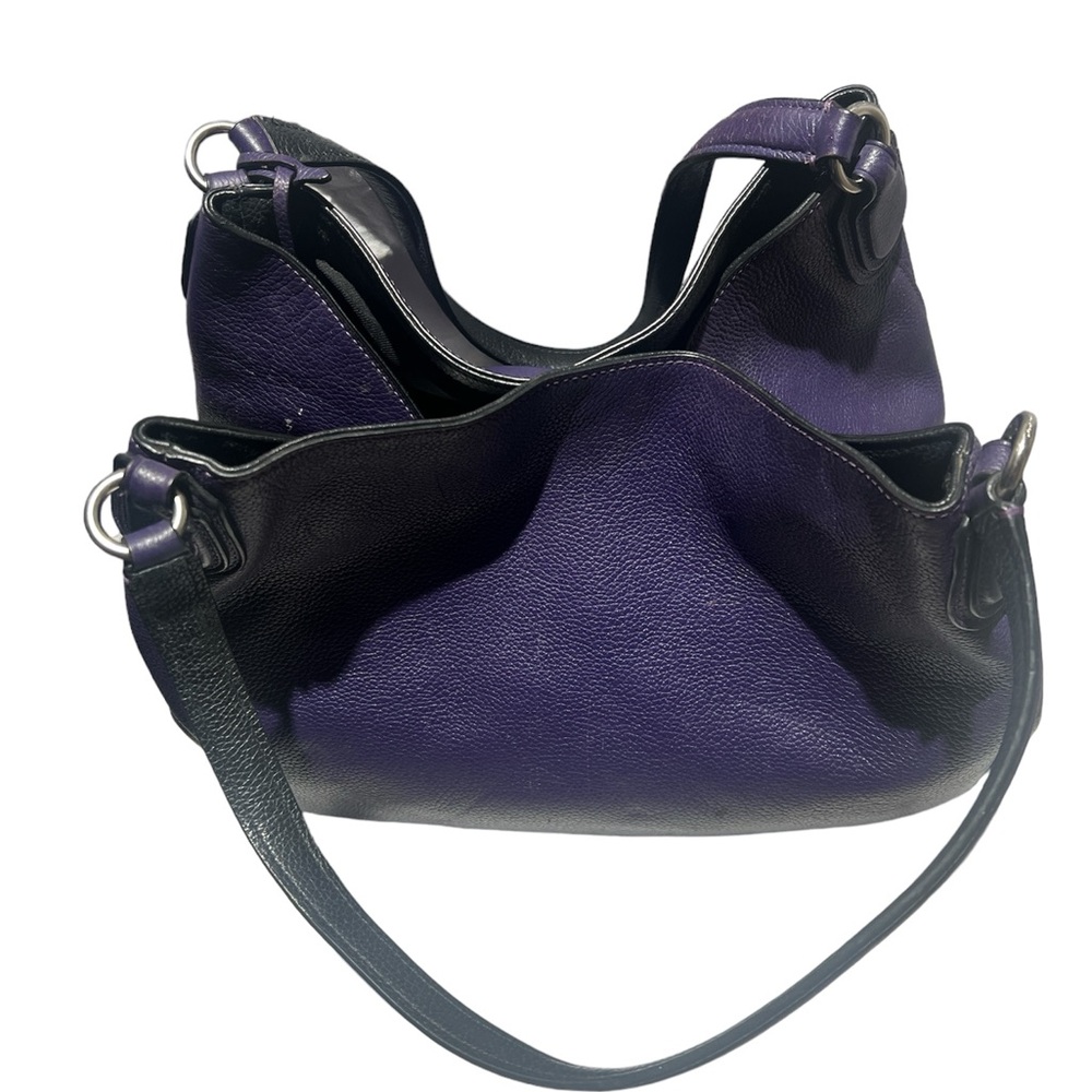 Purple leather Coach Edie shoulder bag featuring silver-tone hardware. - Picture 7 of 10